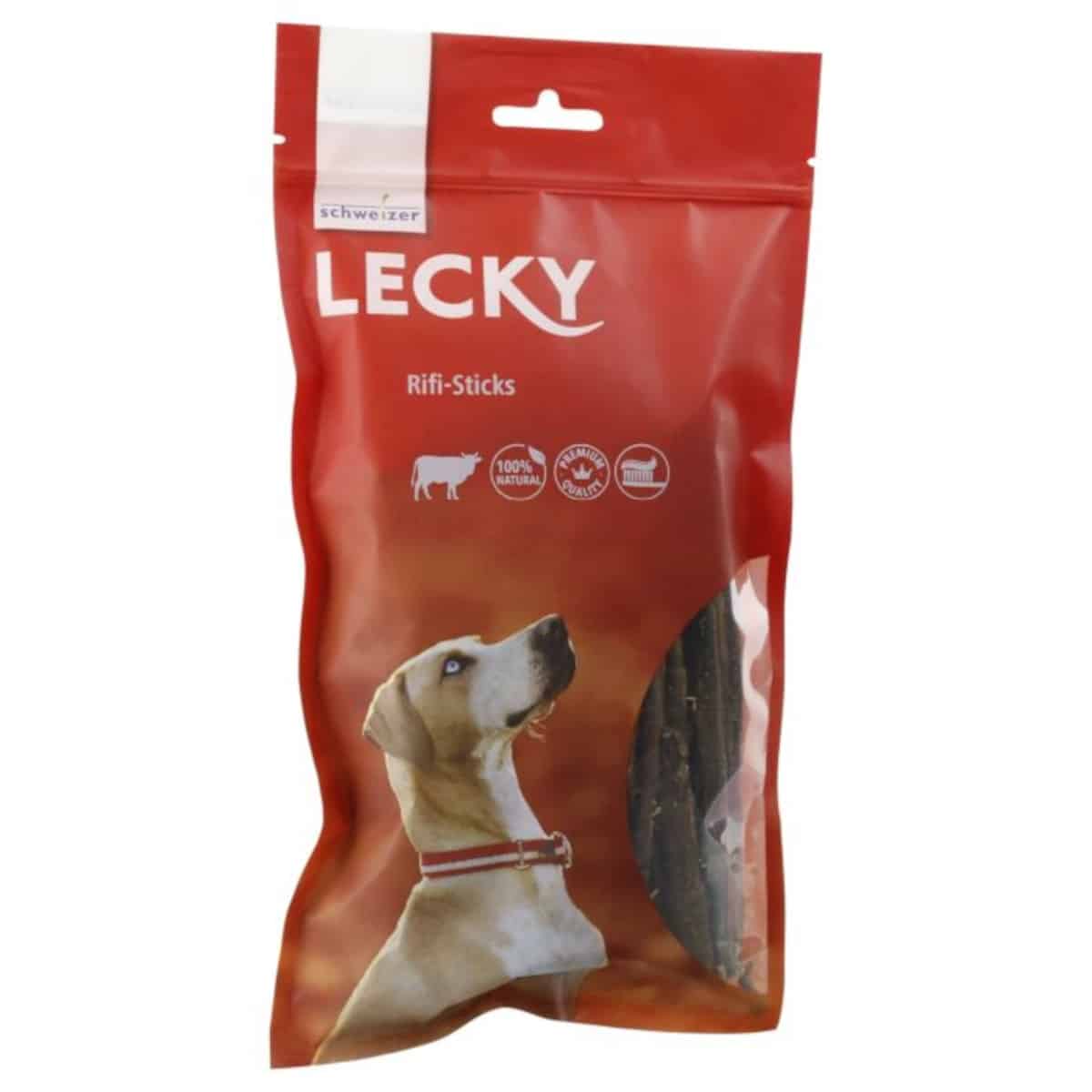Lecky_Rifi_Sticks in roter Verpackung mit einem Hund abgebildet